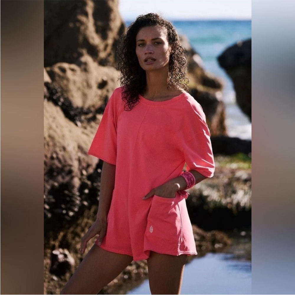 Free People Movement Hot Shot Tee Romper Hot Neon - Picture 2 of 9